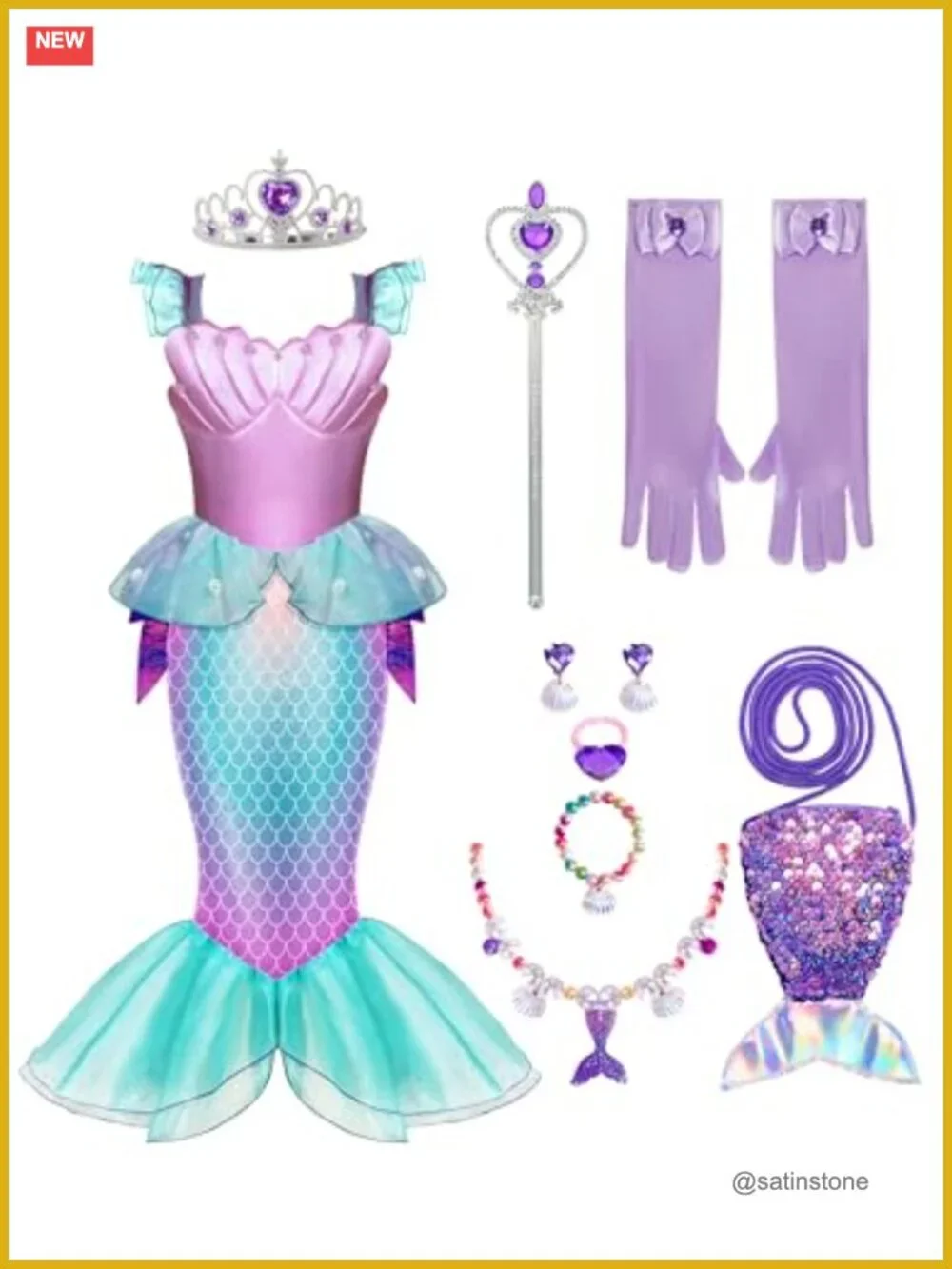Little Mermaid Costume Set with Tail for Girls 4-6